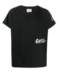 schwarzes und weißes bedrucktes T-Shirt mit einem Rundhalsausschnitt von Greg Lauren