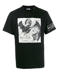 schwarzes und weißes bedrucktes T-Shirt mit einem Rundhalsausschnitt von Haculla