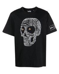 schwarzes und weißes bedrucktes T-Shirt mit einem Rundhalsausschnitt von Haculla