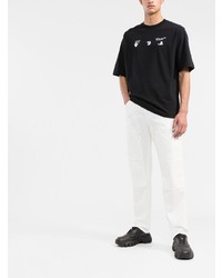 schwarzes und weißes bedrucktes T-Shirt mit einem Rundhalsausschnitt von Off-White