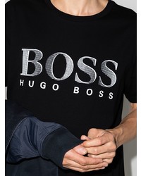 schwarzes und weißes bedrucktes T-Shirt mit einem Rundhalsausschnitt von BOSS