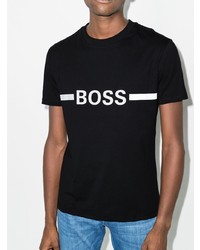 schwarzes und weißes bedrucktes T-Shirt mit einem Rundhalsausschnitt von BOSS