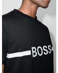 schwarzes und weißes bedrucktes T-Shirt mit einem Rundhalsausschnitt von BOSS