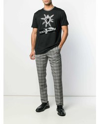 schwarzes und weißes bedrucktes T-Shirt mit einem Rundhalsausschnitt von Dolce & Gabbana