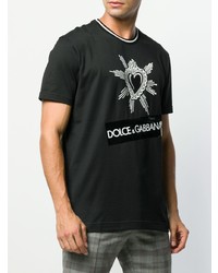 schwarzes und weißes bedrucktes T-Shirt mit einem Rundhalsausschnitt von Dolce & Gabbana