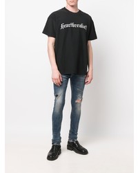 schwarzes und weißes bedrucktes T-Shirt mit einem Rundhalsausschnitt von Flaneur Homme