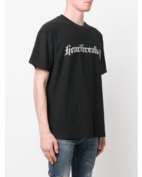 schwarzes und weißes bedrucktes T-Shirt mit einem Rundhalsausschnitt von Flaneur Homme