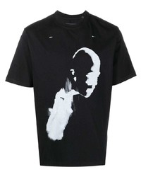 schwarzes und weißes bedrucktes T-Shirt mit einem Rundhalsausschnitt von Heliot Emil