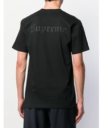 schwarzes und weißes bedrucktes T-Shirt mit einem Rundhalsausschnitt von Supreme