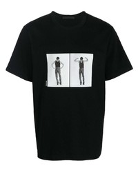 schwarzes und weißes bedrucktes T-Shirt mit einem Rundhalsausschnitt von Helmut Lang