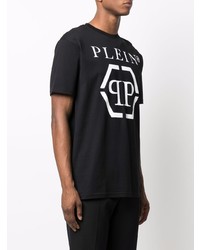 schwarzes und weißes bedrucktes T-Shirt mit einem Rundhalsausschnitt von Philipp Plein