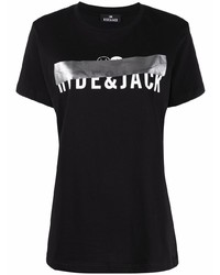 schwarzes und weißes bedrucktes T-Shirt mit einem Rundhalsausschnitt von Hide&Jack
