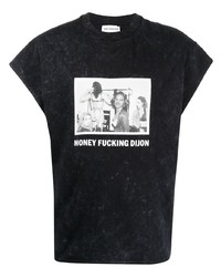 schwarzes und weißes bedrucktes T-Shirt mit einem Rundhalsausschnitt von Honey Fucking Dijon