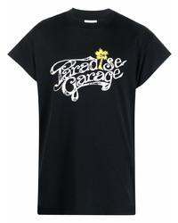 schwarzes und weißes bedrucktes T-Shirt mit einem Rundhalsausschnitt von Honey Fucking Dijon