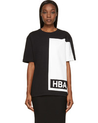 schwarzes und weißes bedrucktes T-Shirt mit einem Rundhalsausschnitt von Hood by Air