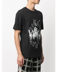 schwarzes und weißes bedrucktes T-Shirt mit einem Rundhalsausschnitt von 032c