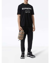 schwarzes und weißes bedrucktes T-Shirt mit einem Rundhalsausschnitt von Burberry