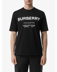 schwarzes und weißes bedrucktes T-Shirt mit einem Rundhalsausschnitt von Burberry