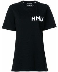 schwarzes und weißes bedrucktes T-Shirt mit einem Rundhalsausschnitt von House of Holland