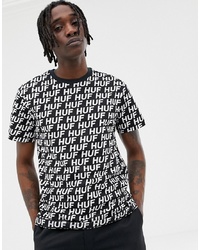 schwarzes und weißes bedrucktes T-Shirt mit einem Rundhalsausschnitt von HUF