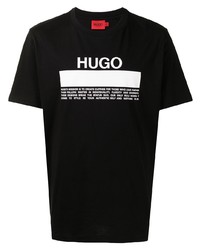 schwarzes und weißes bedrucktes T-Shirt mit einem Rundhalsausschnitt von Hugo