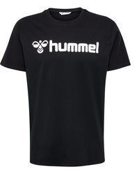 schwarzes und weißes bedrucktes T-Shirt mit einem Rundhalsausschnitt von Hummel