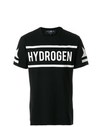 schwarzes und weißes bedrucktes T-Shirt mit einem Rundhalsausschnitt von Hydrogen