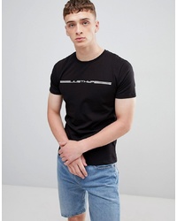 schwarzes und weißes bedrucktes T-Shirt mit einem Rundhalsausschnitt von Hype