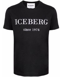 schwarzes und weißes bedrucktes T-Shirt mit einem Rundhalsausschnitt von Iceberg