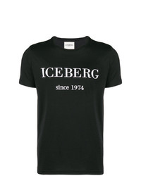 schwarzes und weißes bedrucktes T-Shirt mit einem Rundhalsausschnitt von Iceberg