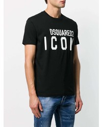 schwarzes und weißes bedrucktes T-Shirt mit einem Rundhalsausschnitt von DSQUARED2