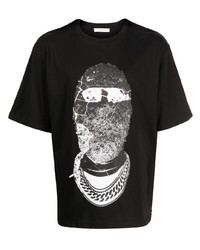 schwarzes und weißes bedrucktes T-Shirt mit einem Rundhalsausschnitt von Ih Nom Uh Nit