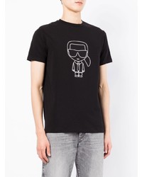 schwarzes und weißes bedrucktes T-Shirt mit einem Rundhalsausschnitt von Karl Lagerfeld