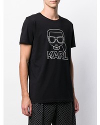 schwarzes und weißes bedrucktes T-Shirt mit einem Rundhalsausschnitt von Karl Lagerfeld