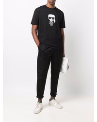 schwarzes und weißes bedrucktes T-Shirt mit einem Rundhalsausschnitt von Karl Lagerfeld