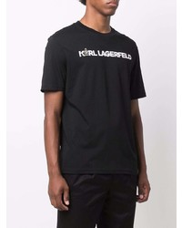 schwarzes und weißes bedrucktes T-Shirt mit einem Rundhalsausschnitt von Karl Lagerfeld