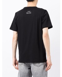 schwarzes und weißes bedrucktes T-Shirt mit einem Rundhalsausschnitt von agnès b.