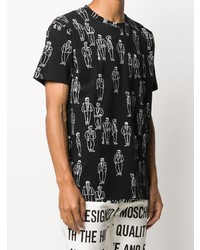 schwarzes und weißes bedrucktes T-Shirt mit einem Rundhalsausschnitt von Moschino