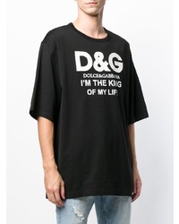 schwarzes und weißes bedrucktes T-Shirt mit einem Rundhalsausschnitt von Dolce & Gabbana