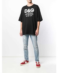 schwarzes und weißes bedrucktes T-Shirt mit einem Rundhalsausschnitt von Dolce & Gabbana