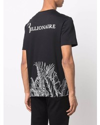 schwarzes und weißes bedrucktes T-Shirt mit einem Rundhalsausschnitt von Billionaire