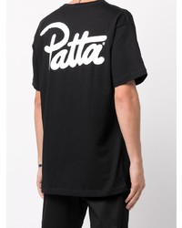 schwarzes und weißes bedrucktes T-Shirt mit einem Rundhalsausschnitt von PATTA