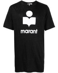 schwarzes und weißes bedrucktes T-Shirt mit einem Rundhalsausschnitt von Isabel Marant