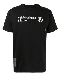schwarzes und weißes bedrucktes T-Shirt mit einem Rundhalsausschnitt von Izzue