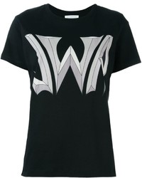 schwarzes und weißes bedrucktes T-Shirt mit einem Rundhalsausschnitt von J.W.Anderson