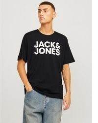 schwarzes und weißes bedrucktes T-Shirt mit einem Rundhalsausschnitt von Jack & Jones