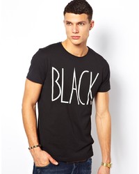 schwarzes und weißes bedrucktes T-Shirt mit einem Rundhalsausschnitt von Jack & Jones