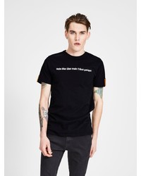 schwarzes und weißes bedrucktes T-Shirt mit einem Rundhalsausschnitt von Jack & Jones