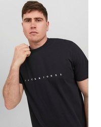 schwarzes und weißes bedrucktes T-Shirt mit einem Rundhalsausschnitt von Jack & Jones PlusSize