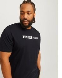 schwarzes und weißes bedrucktes T-Shirt mit einem Rundhalsausschnitt von Jack & Jones PlusSize